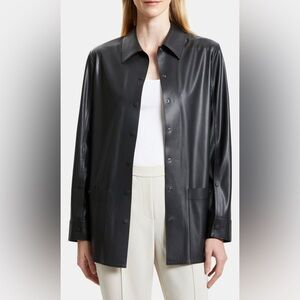 Theory Shirt Jacket Black Faux Leather Size Petite